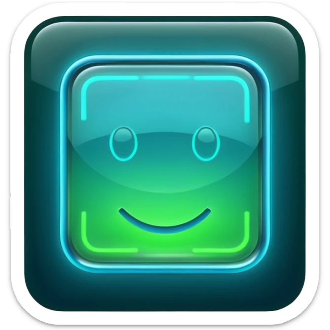 A glowing neon square in shades of green and blue, transparent background sticker