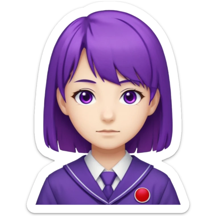 a high school student, student council president, purple hair, purple eyes, wearing a typical Japanese school uniform sticker