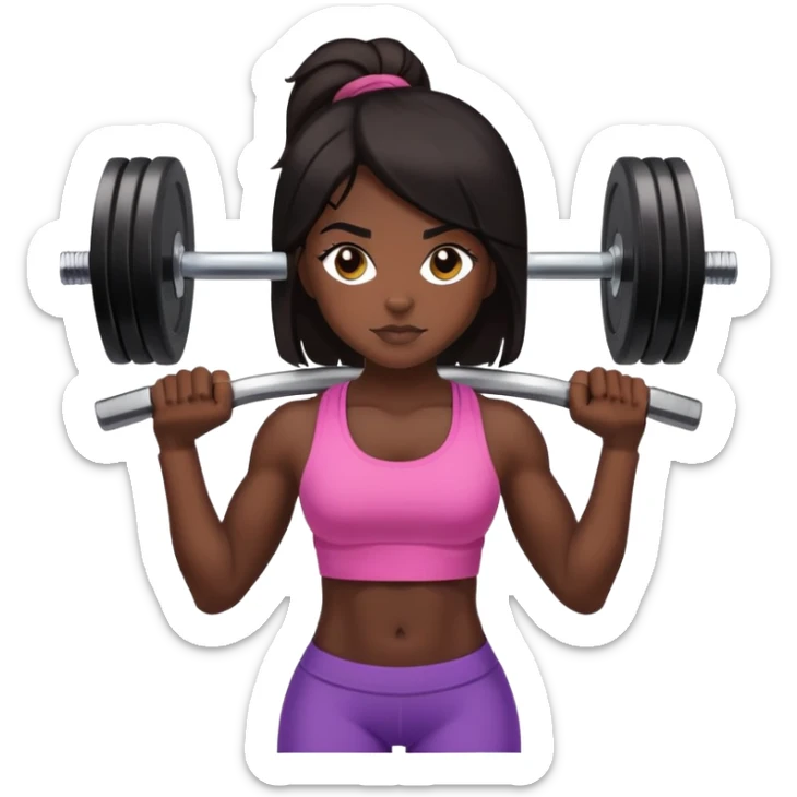 black dark girl tied dark hair lifting weights gym sticker