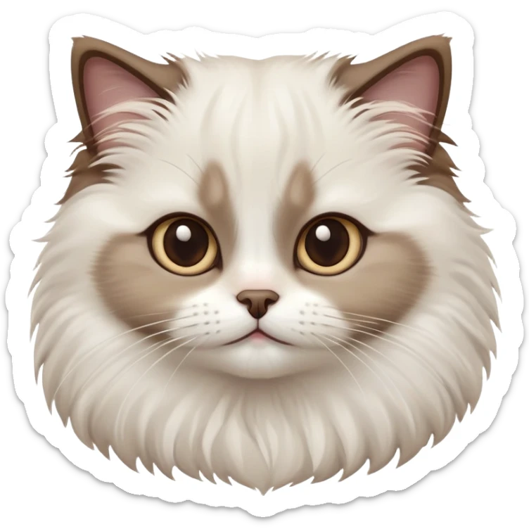 cinematic-adorable-big-eyed-fluffy-white brown-ragdoll-cat-portrait-emoji,-head-tilted-playfully-with-a-sweet-expression,-fluffy-brown seal colour with white-fur,-simplified-yet-irresistibly-cute-features-with-large,-expression, sticker