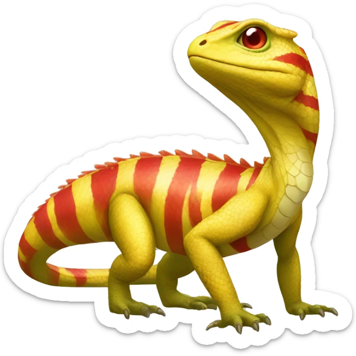 A Yellow Shiny Anthro-Scalie-Lizard-Reptile-Salamandrian-Fakémon with red stripes Full Body sticker