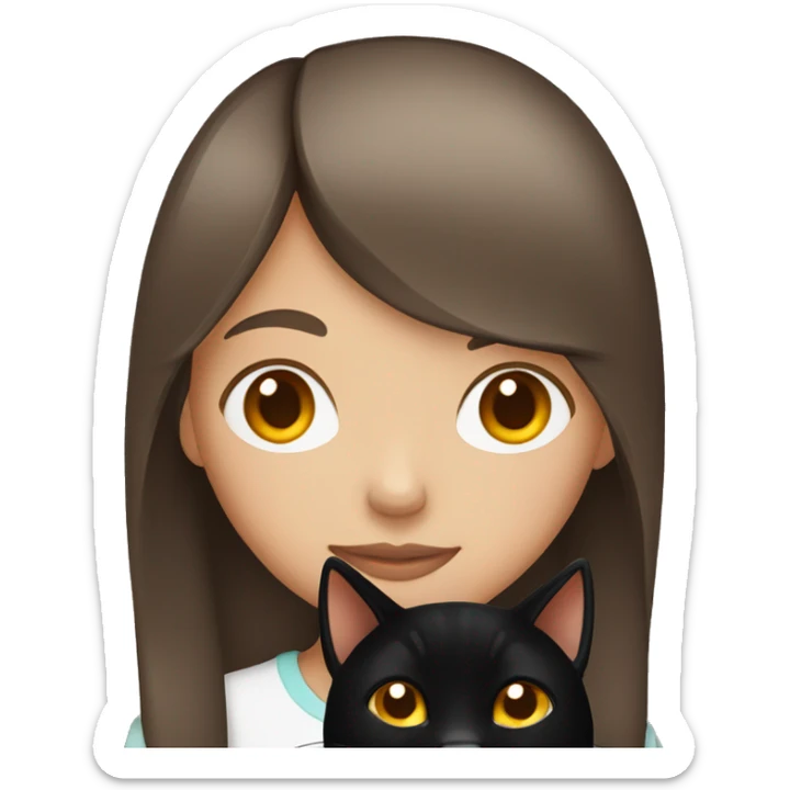 a girl with brown hair holding a black cat with orange eyes sticker