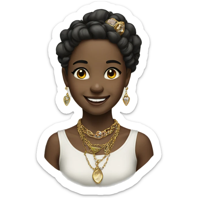 smiling girl with jewelry portrait with black eyes  sticker