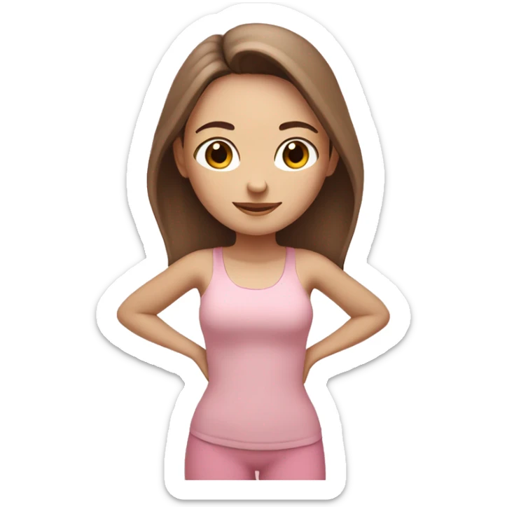White skin brown hair yoga girl light pink clothes  sticker