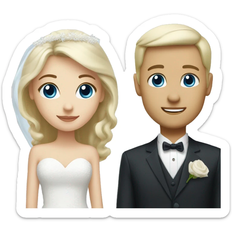 white blonde woman with brown eyes and white blonde man with blue eyes wedding sticker