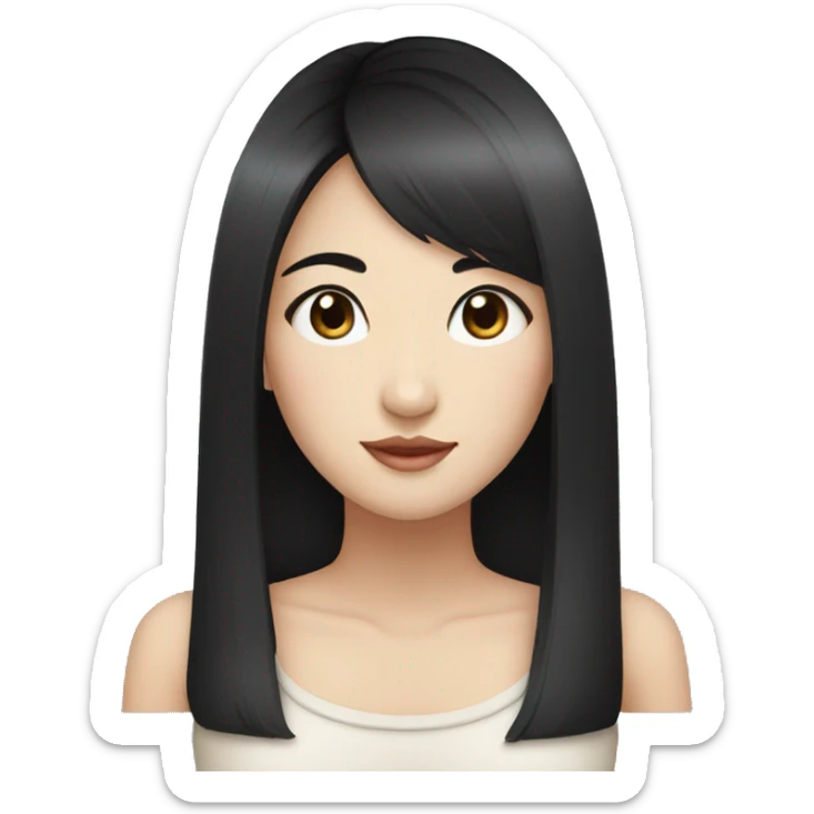 Asian woman, black straight hair, big eyes, double eyelid eyes smile sticker