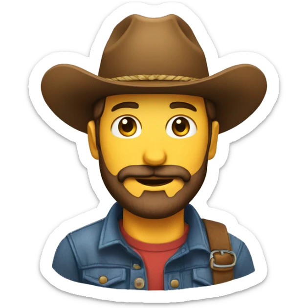 Crea un emoji de una cara DE UNA chico con barba con sombrero de vaquero alucin sticker