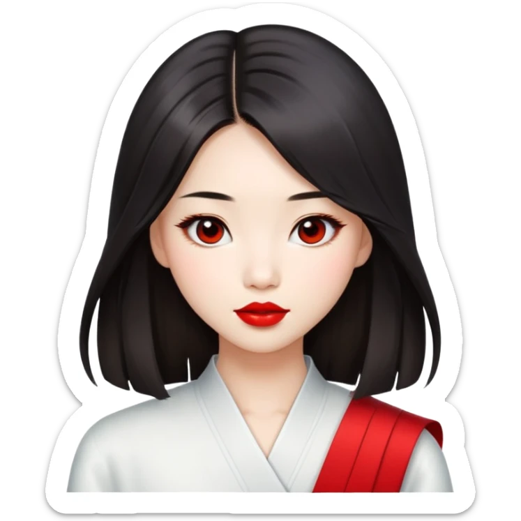 a beautiful chinese girl with shoulder length hair and red lips sticker