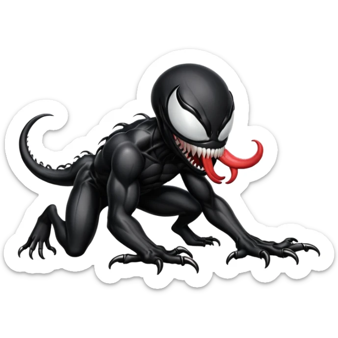 Venom crawling, clean black body, no logos or markings, simplified emoji style sticker