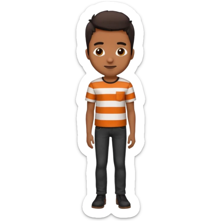 brown man wearing burnt orange and white vertically striped shirt and black jeans sticker