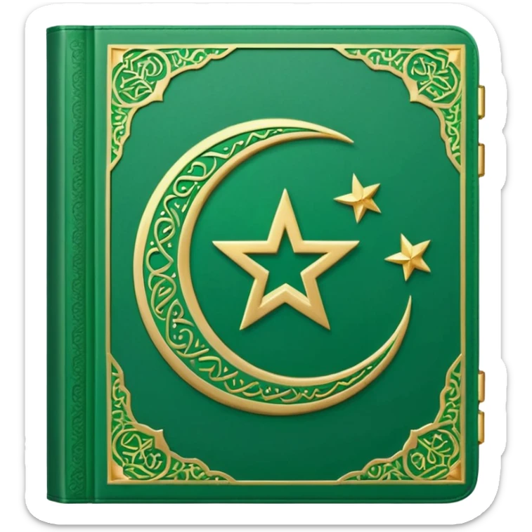 Closed Quran with the Islamic Symbol on it (moon and star) green from left to right sticker