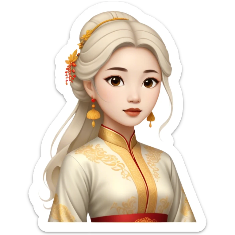 Cinematic Realistic Áo Dài Portrait Emoji, depicted as an elegant traditional Vietnamese dress with flowing graceful lines and delicate patterns, rendered with rich textures and soft ethereal lighting that captures its timeless beauty. sticker