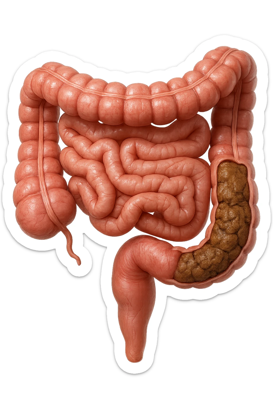 intestino umano anatomico realistico con feci bloccate nel colon, iperrealistico 4k sticker