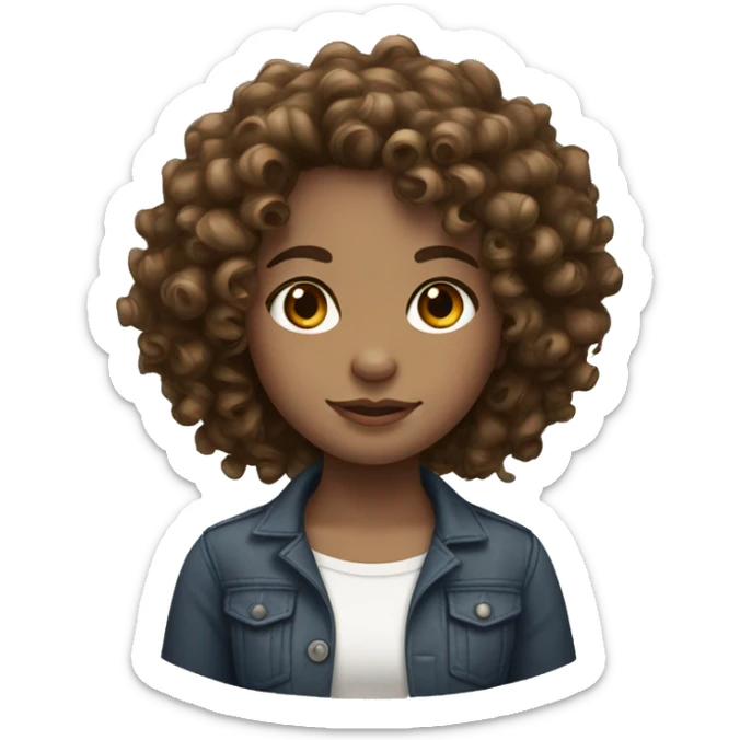 a curly hair girl with white skin and brown eyes sticker