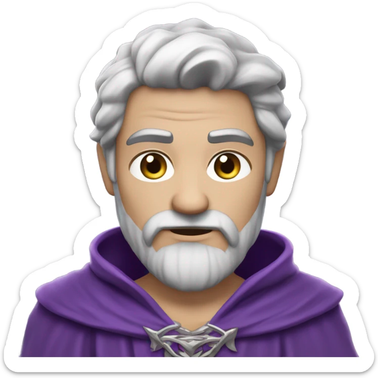 A fierce wizard wearing purple and silver. He is Caucasian skin, 37 years old black hair. Full body image. ￼ sticker