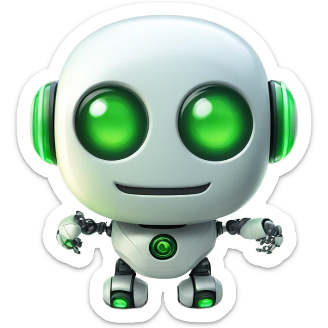 happy and cute robot with green leds for the face his face is "OuO" sticker