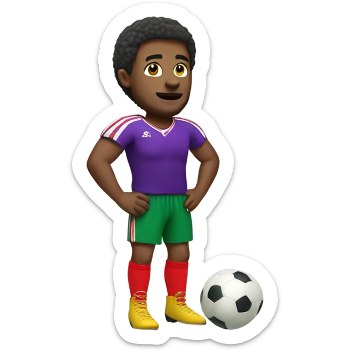 Football player with red shirt yellow shorts green socks and purple boots  sticker