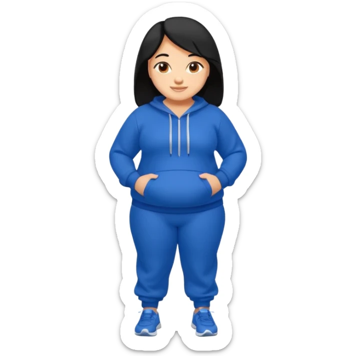 a pretty bratz tan girl who is very very fat . Hair color black. blue Jogging outfit sticker