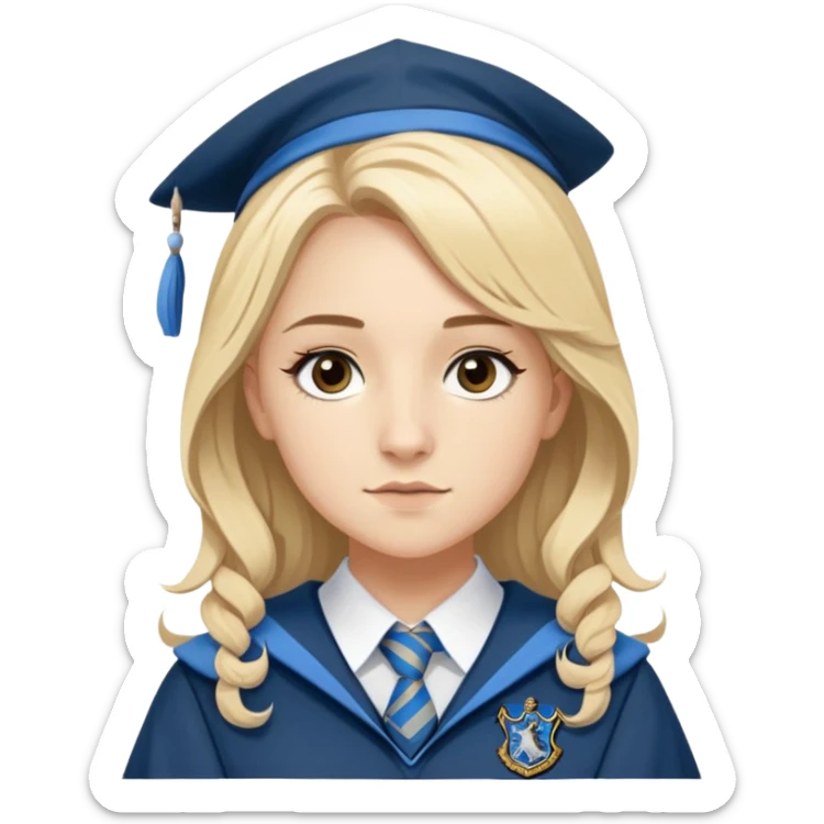 Gemma Padley is Penelope Clearwater in harry potter, wear hogwarts Ravenclaw uniform, blonde hair, brown eyes sticker