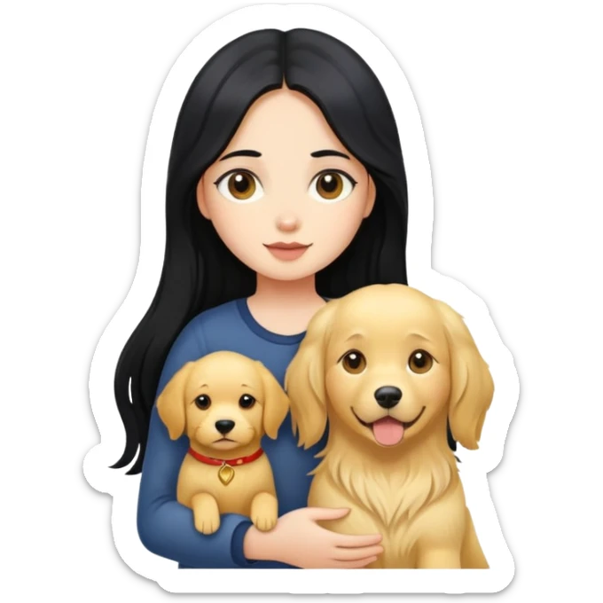 girl with long black hair holding a Golden Retriever sticker