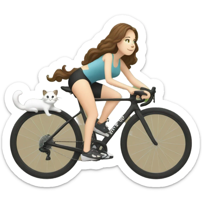 a brown hair white girl on her gravel bike with her black and white cat sticker