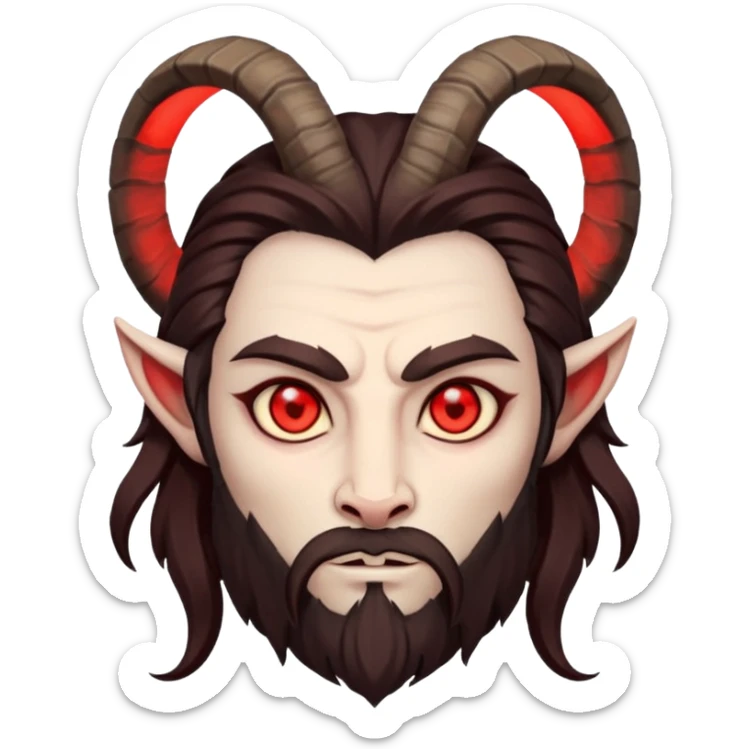 Evil, shadowie Male lord with Red glowing eyes and Long darkBrown Hair and goat beard sticker