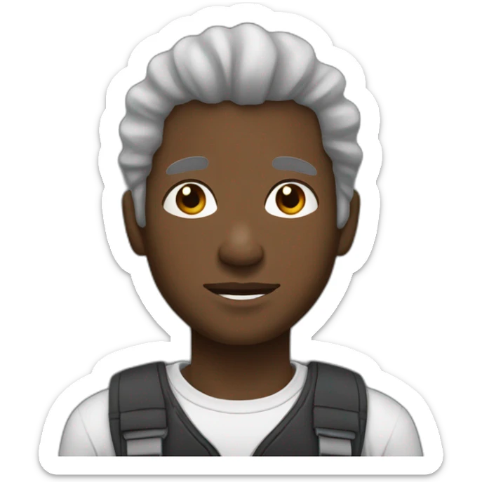 black african young man with grey and white hair and a goatie sticker