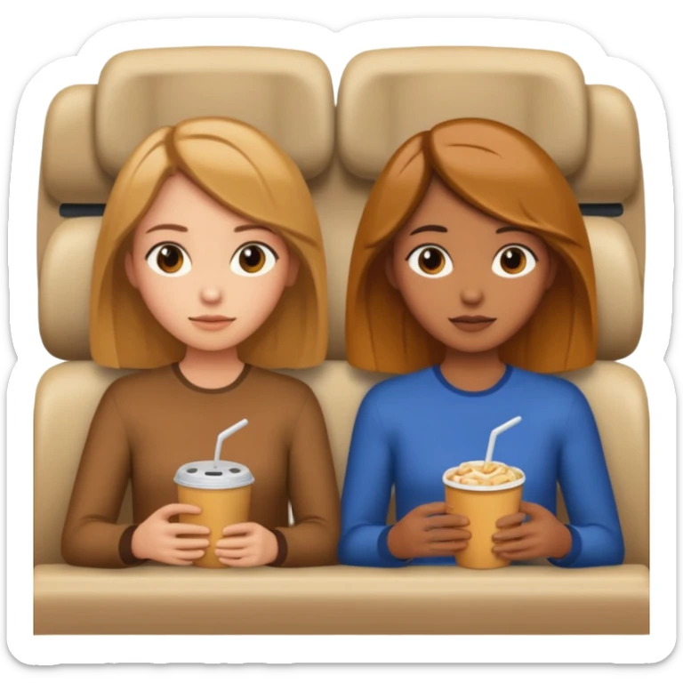 Two girls one caramel coloured hair but short shoulder length hair and one the same colour hair but long they ar watching a movie sticker