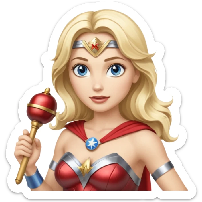 Blonde blue eyes Wonder Woman holding bell and baton sticker