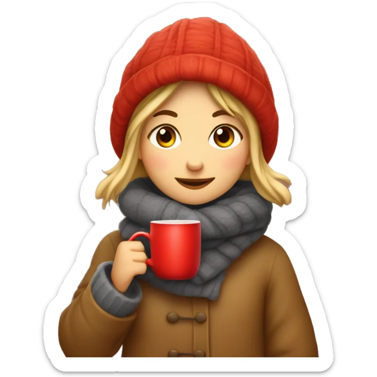 cozy autumn girl bundled up drinking hot apple cider from a red mug on an autumn afternoon  sticker