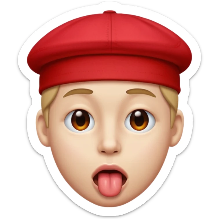 I want an emoji with a face with its tongue sticking out to the side and also with one eye closed to the side and also with a red cap.  sticker