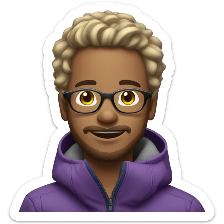 a boy with light facial hair and light skin  and glasses on a snowboard sticker