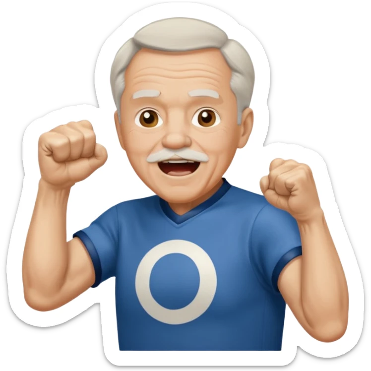 A grandpa in a vintage jersey, pumping his fist and shouting proudly. sticker