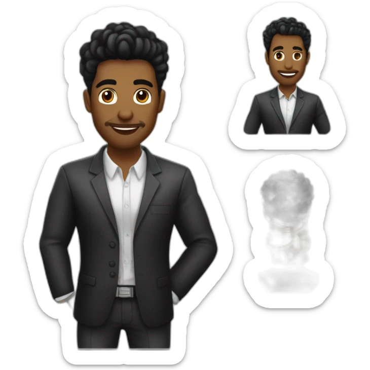 un diseñador que sea de cabello negro y un poquito morenoque fabrica muebles para  el hogar, restaurante  y oficina sticker