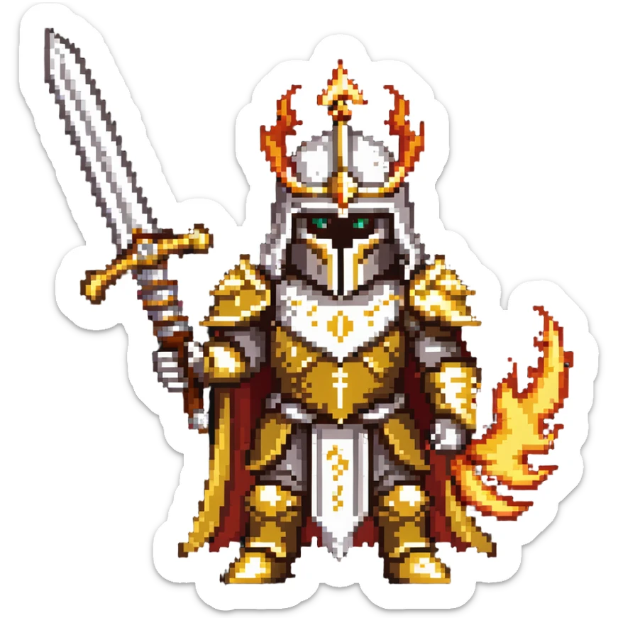 Emperor of Mankind from Warhammer 40K with golden armor and a large flaming sword sticker