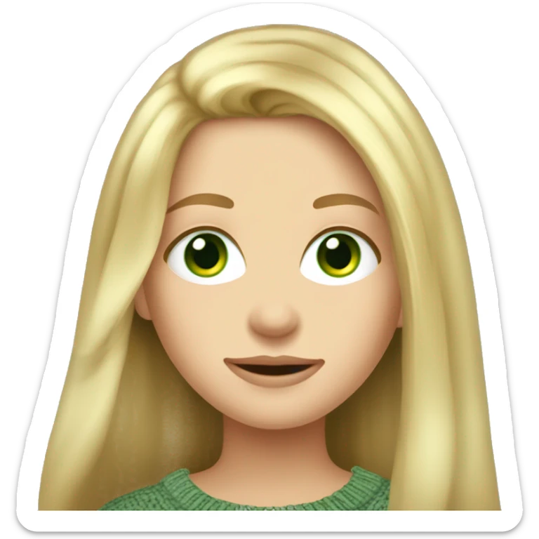 Blonde girl long hair moss green eyes, wearing sweater  sticker