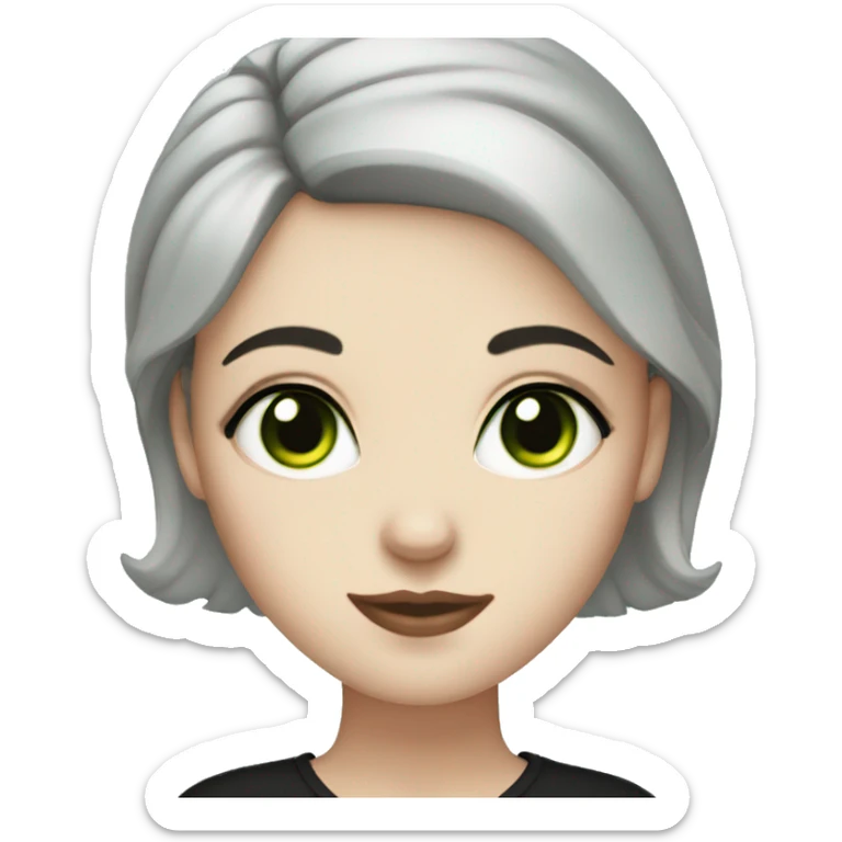 White girl with short black hair blues eyes holding a black cat with green eyes sticker