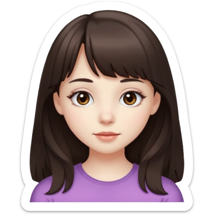 brunette girl with dark brown eyes, pale rosy skin, long hair and wispy bangs sticker