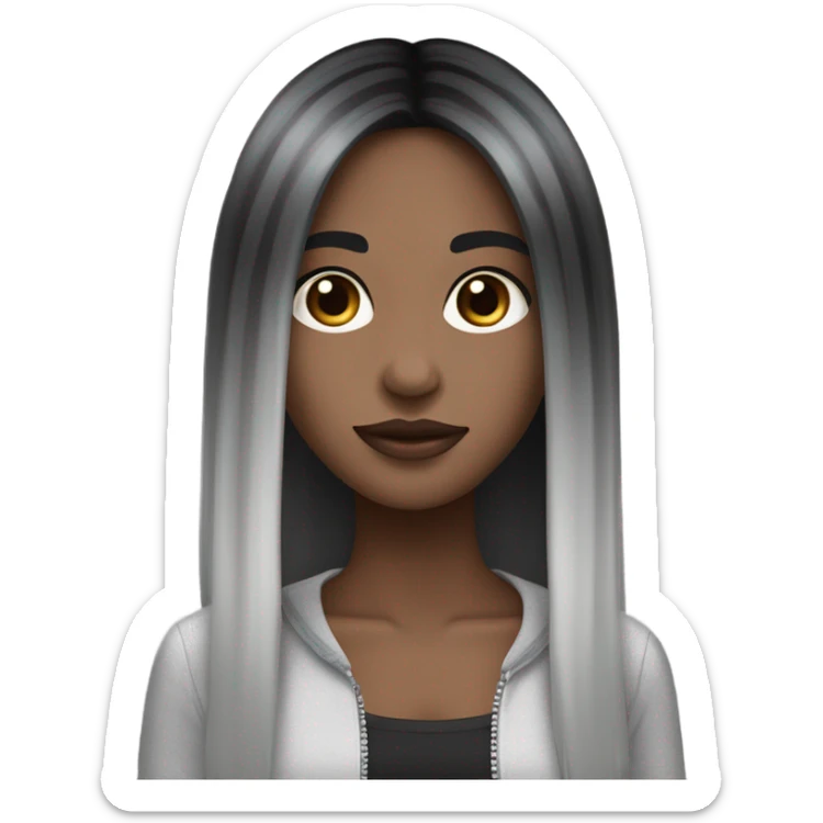 A girl with straight hair colored black and down grey ombre ￼ ￼ sticker