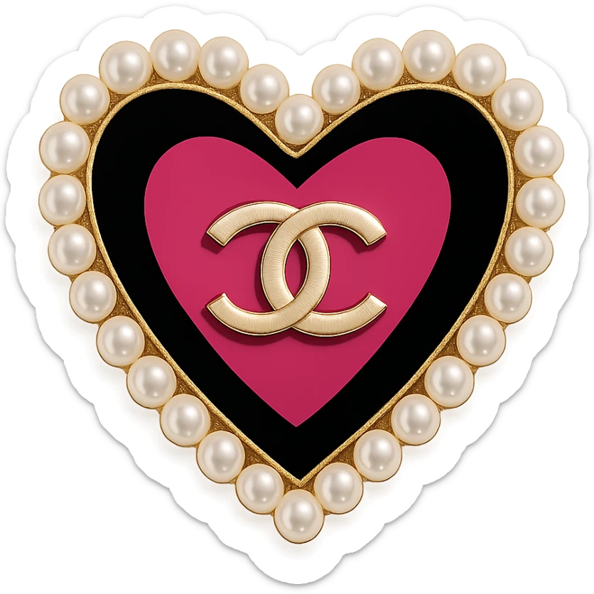  only the elegant heart with pearls and gold Chanel logo,  with no background. black pink,  sticker