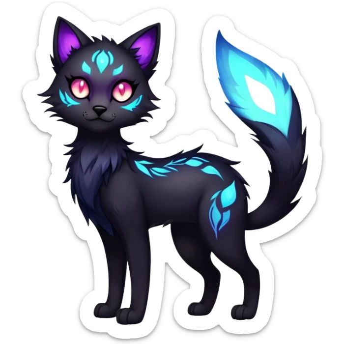 Vibrant dark edgy gothic Falvie-Fionbri-creature-sparkle-feline-fursona, full body sticker