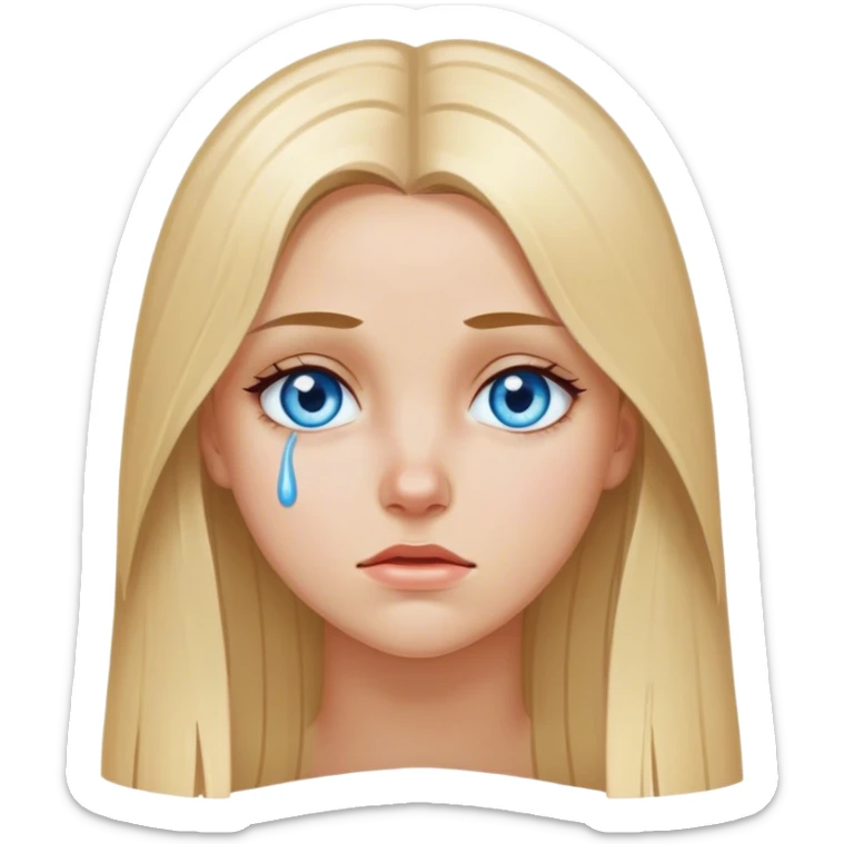 beautiful white girl with long straight blonde hair blue eyes crying  sticker