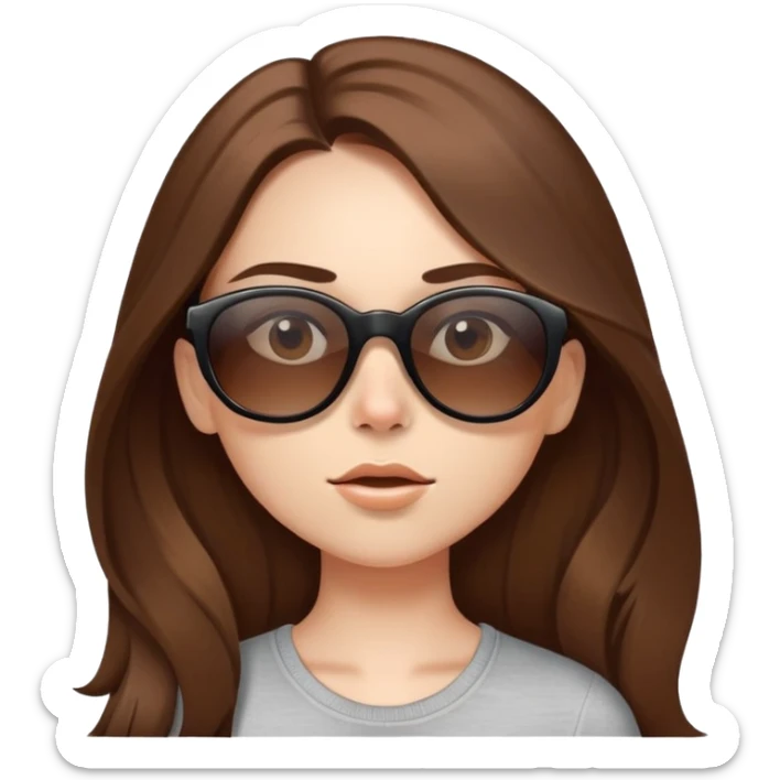 Girl with long brown hair wearing sunglasses and is having a little bit of attitude with the sunglasses a little bit lower on her nose, looking up at you questioning ￼￼ sticker