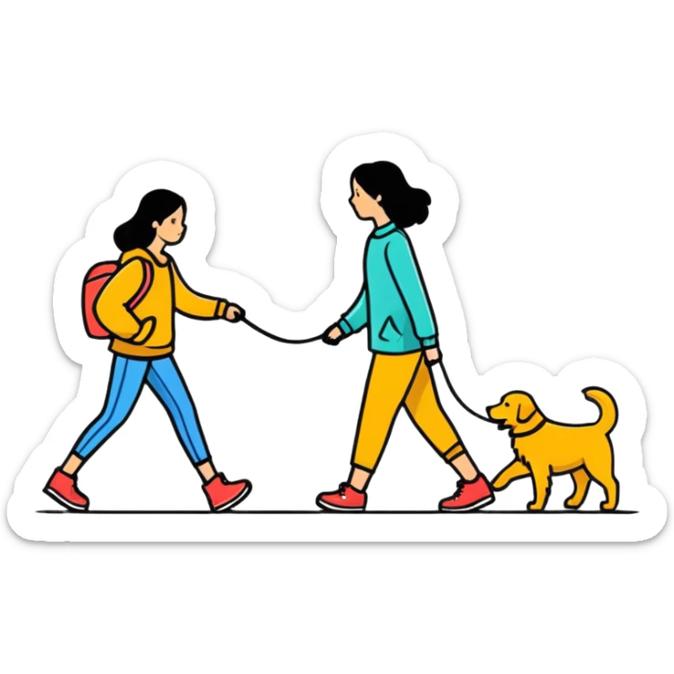 Beautiful girl walking a golden retriever dog sticker