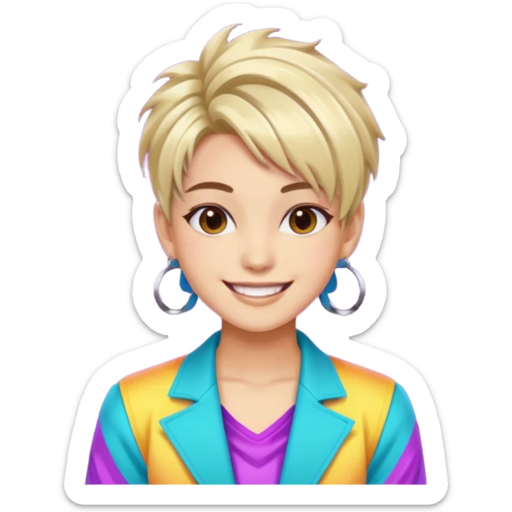 A stylish young idol in colorful stage outfit, trendy hairstyle with dyed highlights sticker