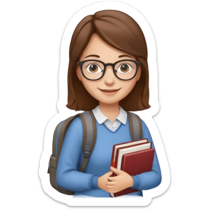 brown hair woman going to university wearing a glasses, looks pretty sticker