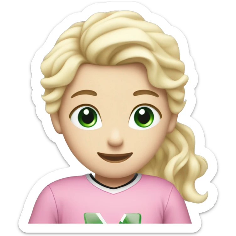 A hockey boy and a figure skating girl hugging the girl has blond hair and blue eyes the boy has black hair with green eyes the girl is wearing pink sticker