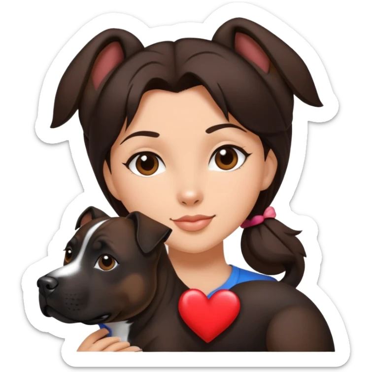 Brunette with a heart in the shape of a big black amstaff dog sticker