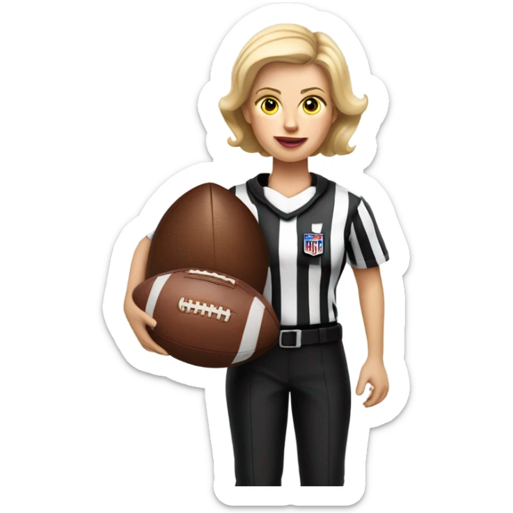 White woman American football referee with boy American  football player  sticker