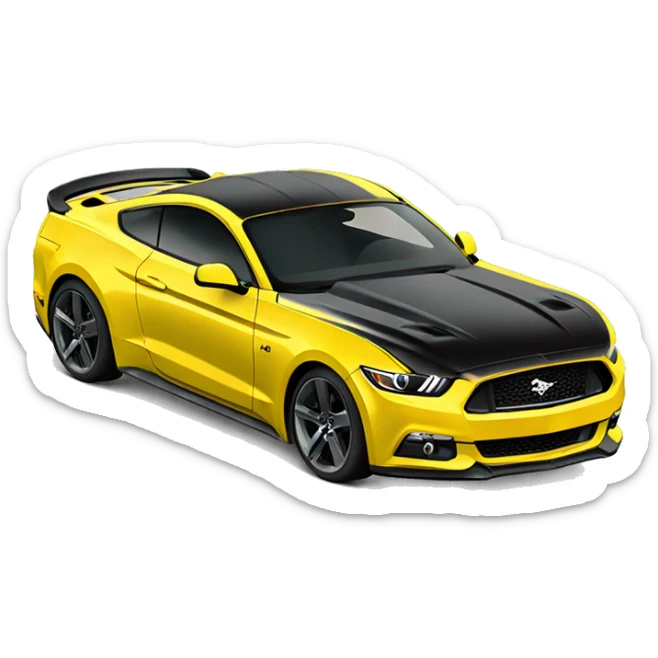 Create me an emoji of a 2015 Mustang GT, yellow with tinted windows and windshield. black wheels. No stripes sticker